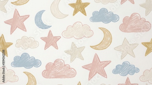 Cute Pastel Crayon Nursery Star Pattern Background
