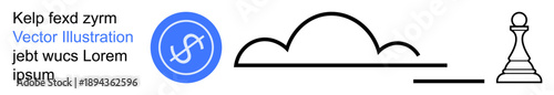 Data storage, financial concepts, strategic planning, business innovation, decision-making, analytics. Cloud shape, dollar sign in a circle and chess pawn on white background. Data storage