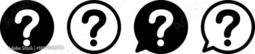 はてなマークのアイコンセット ヘルプ・質問・FAQシンボル モノクロ ベクター素材 Question Mark Icon Set Help FAQ Symbol Monochrome Vector
