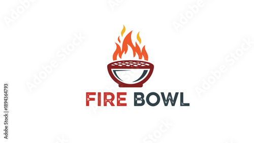 Fire Bowl Logo with Flames Illustration.