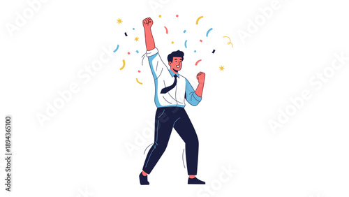 Man Celebrating with Confetti and Champagne.