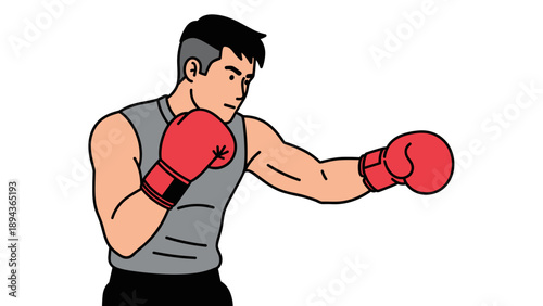Man Wearing Boxing Gloves in Action.