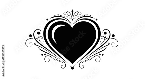 Ornate Black Heart Illustration Design Element.
