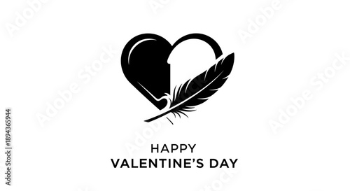 Valentines Day Heart Quill Pen Illustration.