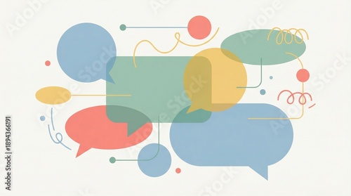 Abstract Communication Network with Colorful Speech Bubbles and Connecting Lines