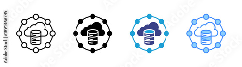 Cloud Database icon set multiple style collection