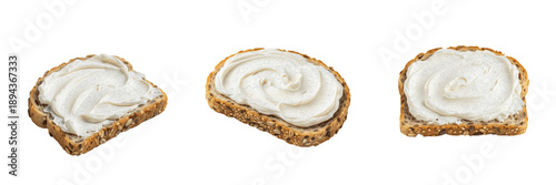 Cuadro en lienzo Cream cheese spread on whole grain toasted bread slices