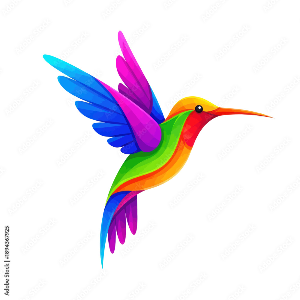 Obraz premium Vibrant Rainbow Hummingbird in Flight - Colorful Bird Illustration