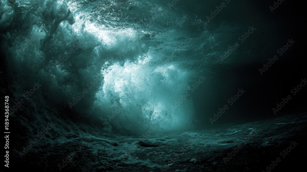 Obraz premium Submerged Tidal Energy Turbine Beneath Churning Ocean Waves Harnessing Powerful Marine Currents