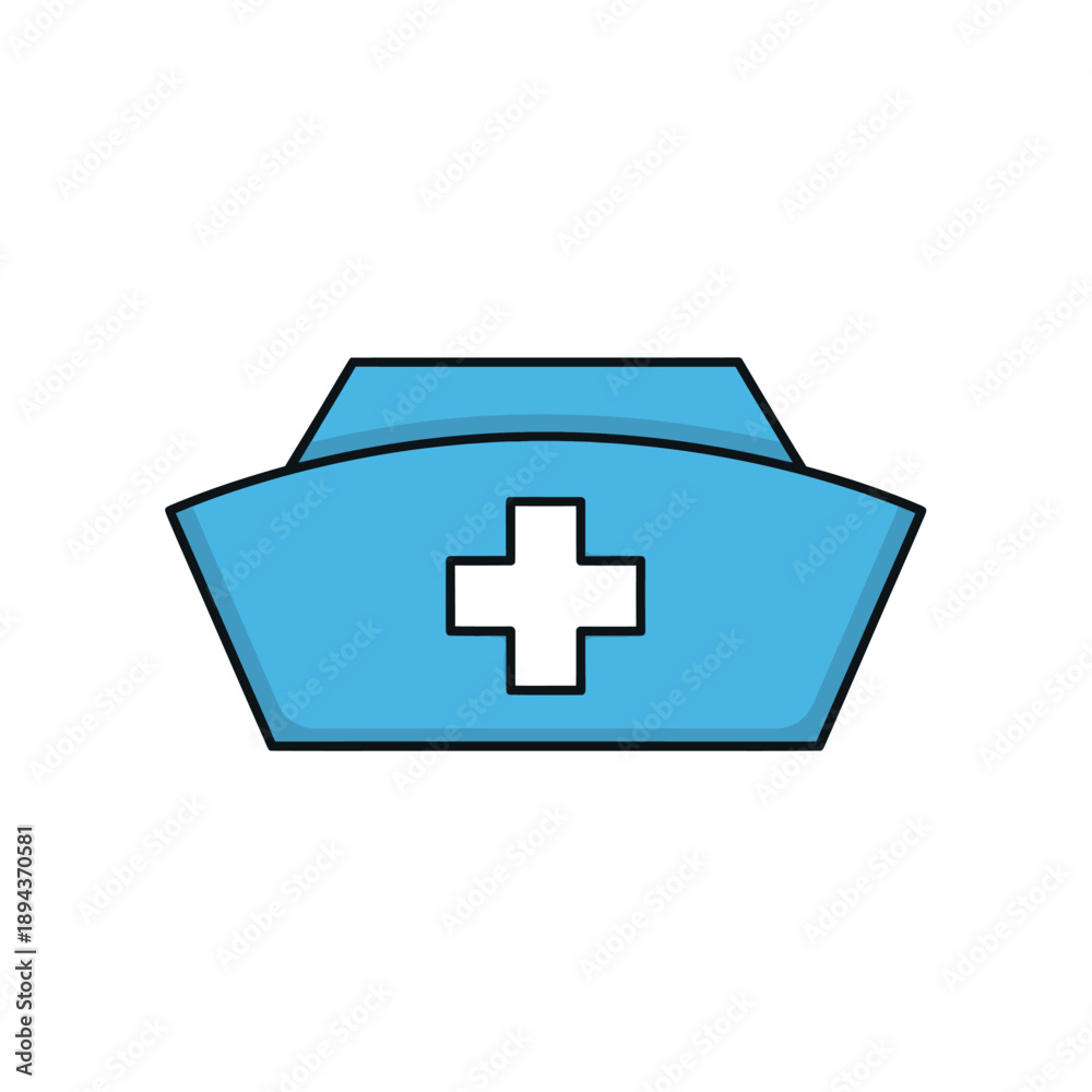 Obraz premium Blue Nurse Hat with White Cross Symbol