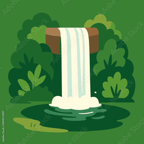 Scenic Waterfall Flat Vector Landscape