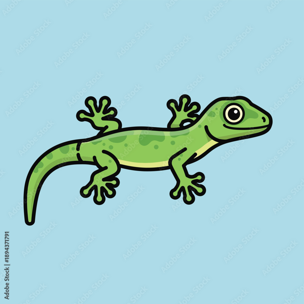 Fototapeta premium Cartoon Green Gecko on Blue Background