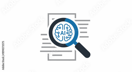 Artificial Intelligence ai Reviewing and Analyzing Documents with a Magnifying Glass, Symbolizing Smart Search Technology
