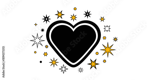 Black Heart Symbol with Surrounding Stars.