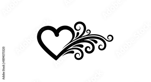 Black Heart with Swirling Floral Element.