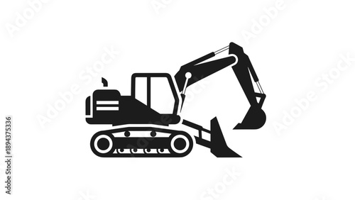 Black Silhouette Excavator Machine Heavy Equipment.