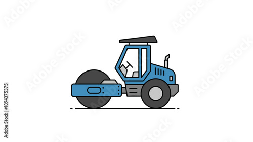 Blue Road Roller Vehicle Illustration.