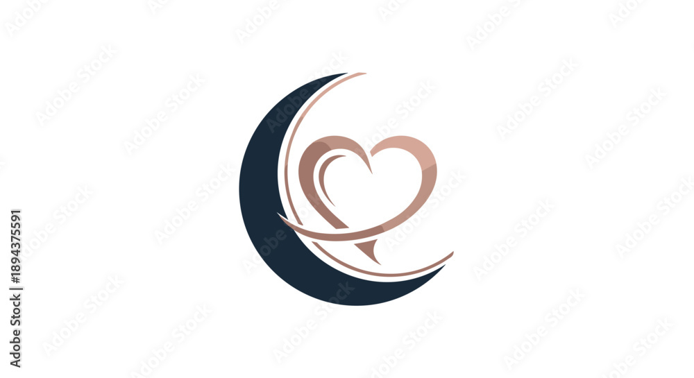Obraz premium Crescent Moon with Heart Logo Design.