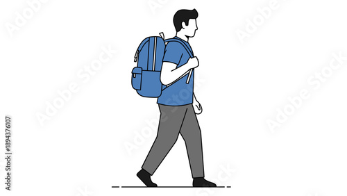 Man Walking with Backpack Illustration.