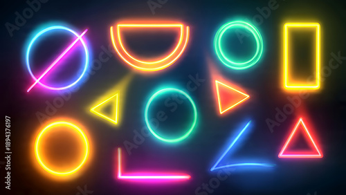 Colorful Neon Shapes on Dark Background.