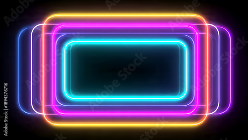 Vibrant Neon Light Rectangle Shapes on Black.