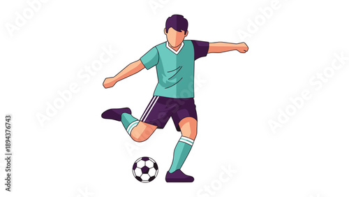 Soccer Player Kicking Ball with Focus.