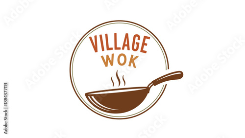 Village Wok Logo with Cooking Pan.