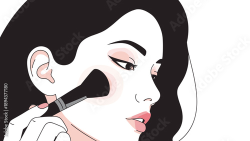 Woman Applying Makeup with Brush.