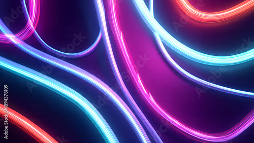 Vibrant Neon Lights Swirling Abstract Background.
