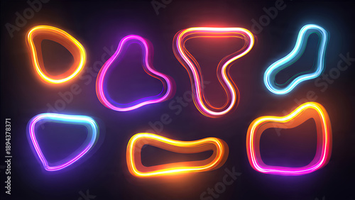 Colorful Neon Shapes on Dark Background.