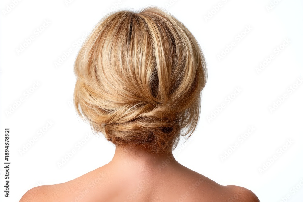 Fototapeta premium Vintage Hairstyle Back View of Beautiful Woman Isolated on White Background