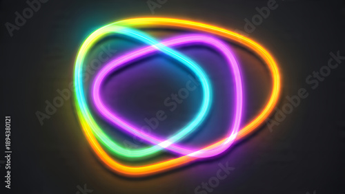 Neon Light Rings Overlapping Shapes.