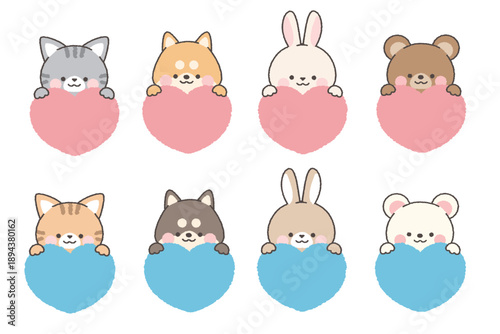 ハートの上から顔を出す動物　セット