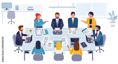Business Meeting with Colleagues Discussing.