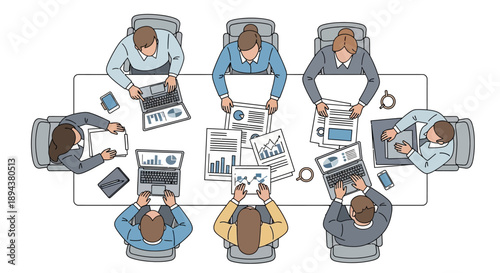 Business Meeting Around Table Illustration.