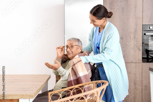 Female caregiver covering h...