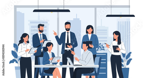 Business Professionals Discussing in Modern Office.