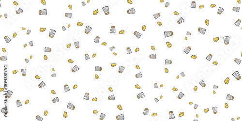 Seamless pattern of stylized salt and pepper shakers scattered on a white background