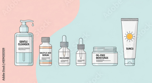 Skincare routine products line up on pastel background for beauty and wellness concept