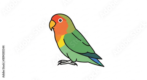 Colorful parrot standing alone on white background with vibrant feathers and orange beak