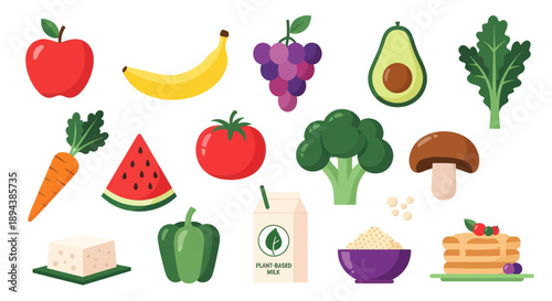 Assortment of Fresh Fruits Vegetables and Dairy Products.