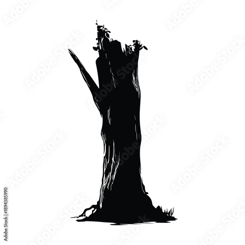 Tree stump with broken branches silhouette