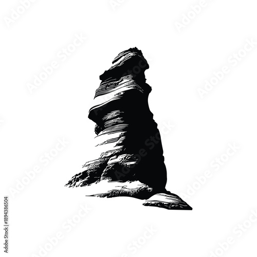 Rock formation silhouette with textured lines