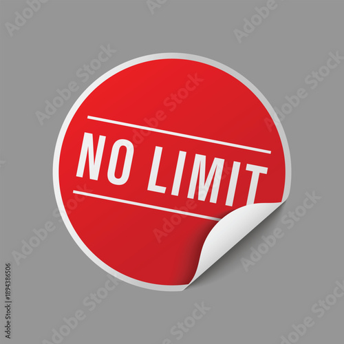 Professional red circular sticker featuring no limit text for special offers and unlimited access promotions