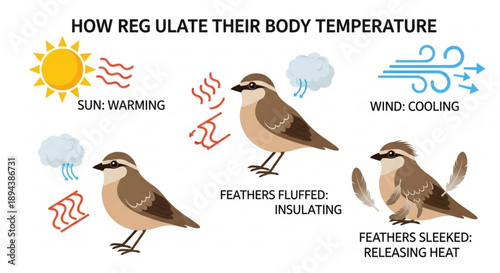 Birds regulate body temperature with sun wind and feathers