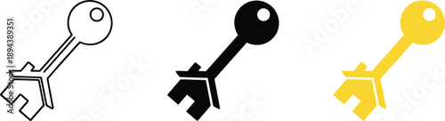 Key wrench tool icon set in outline solid and color styles representing maintenance repair access concept
