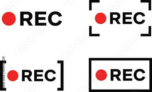 Recording rec indicator icons set with red dot camera frame symbols for video streaming interface design
