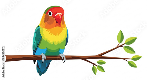 Colorful parrot perched on branch with green leaves vibrant plumage tropical bird