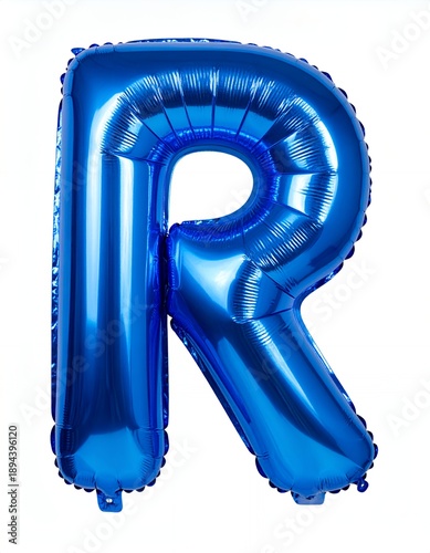 Vibrant Blue Letter R Foil Balloon Isolated on White Background.