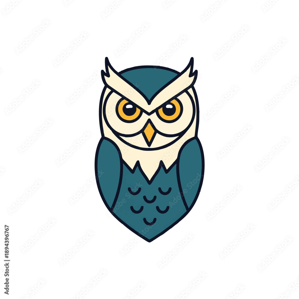 Fototapeta premium Minimalist flat design owl icon with wise expression
